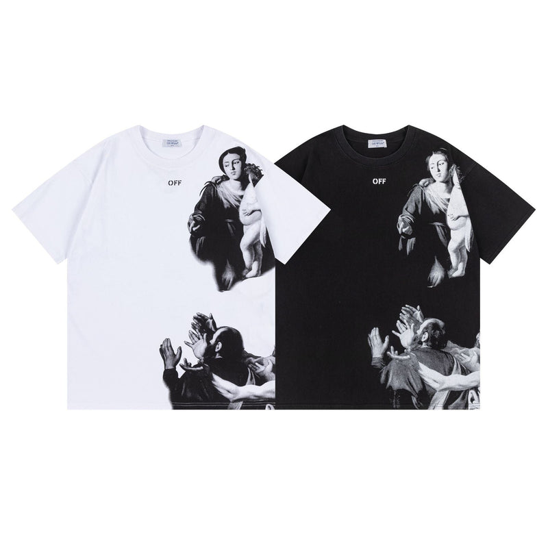 Off White T Shirts OW Madonna Oil Pattern Crew Neck Short Sleeves