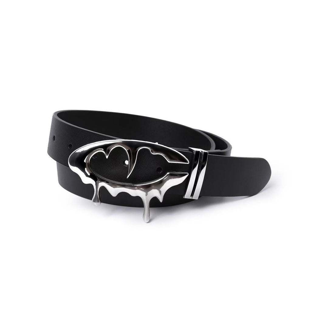 Cuibuju Leather Belt Spiked & Melting Heart Metal Buckle Waist Belt