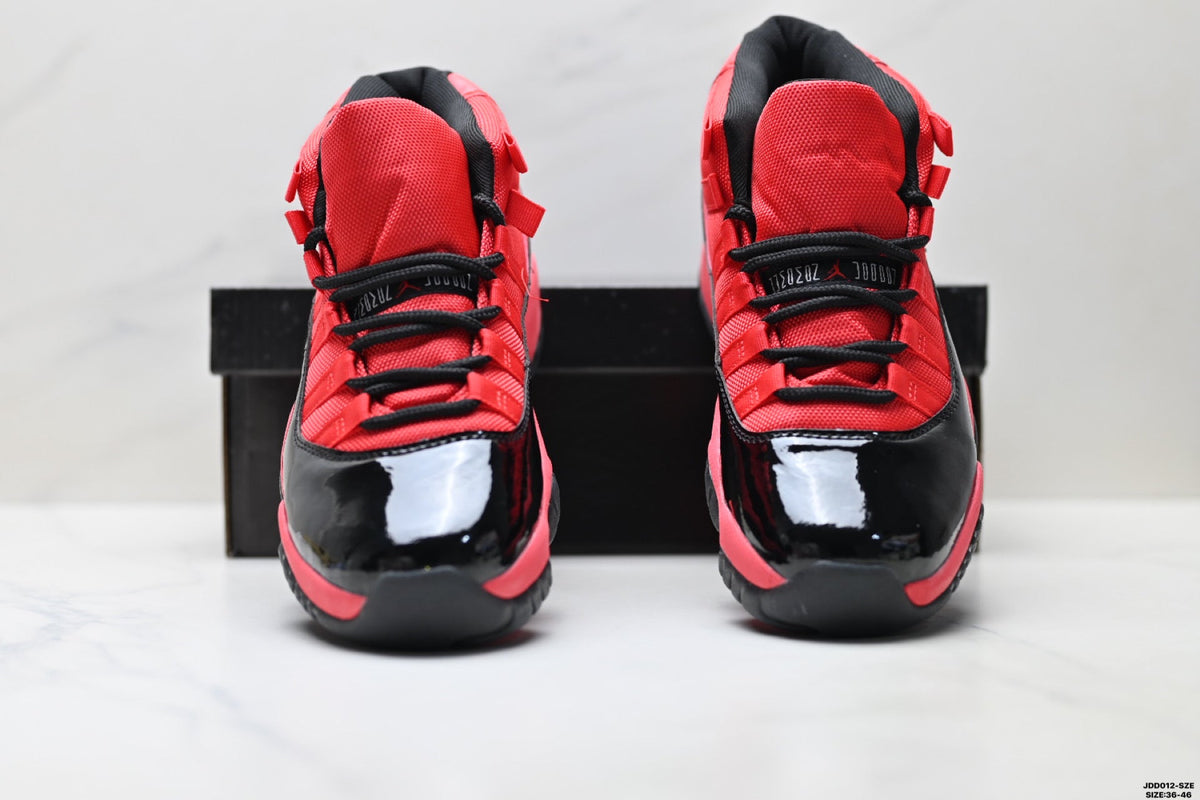Air Jordan 11 Retro Red and Black Unisex Sneakers Style 01