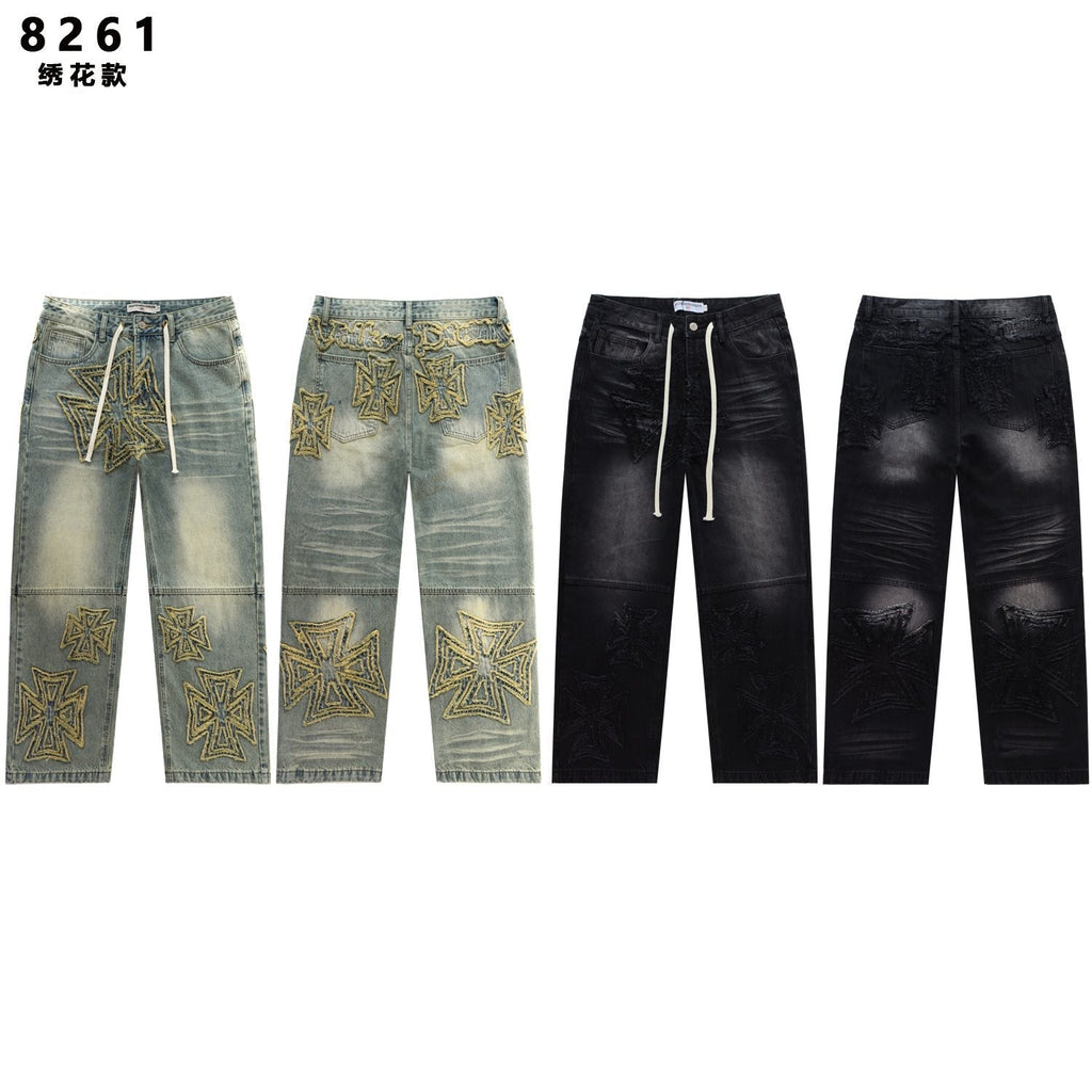 Vale Forever Embroidered Letter Washed Jeans