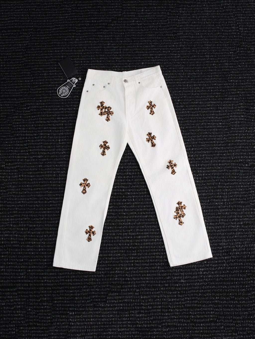 Chrome Hearts Leopard Cross Patch White Jeans