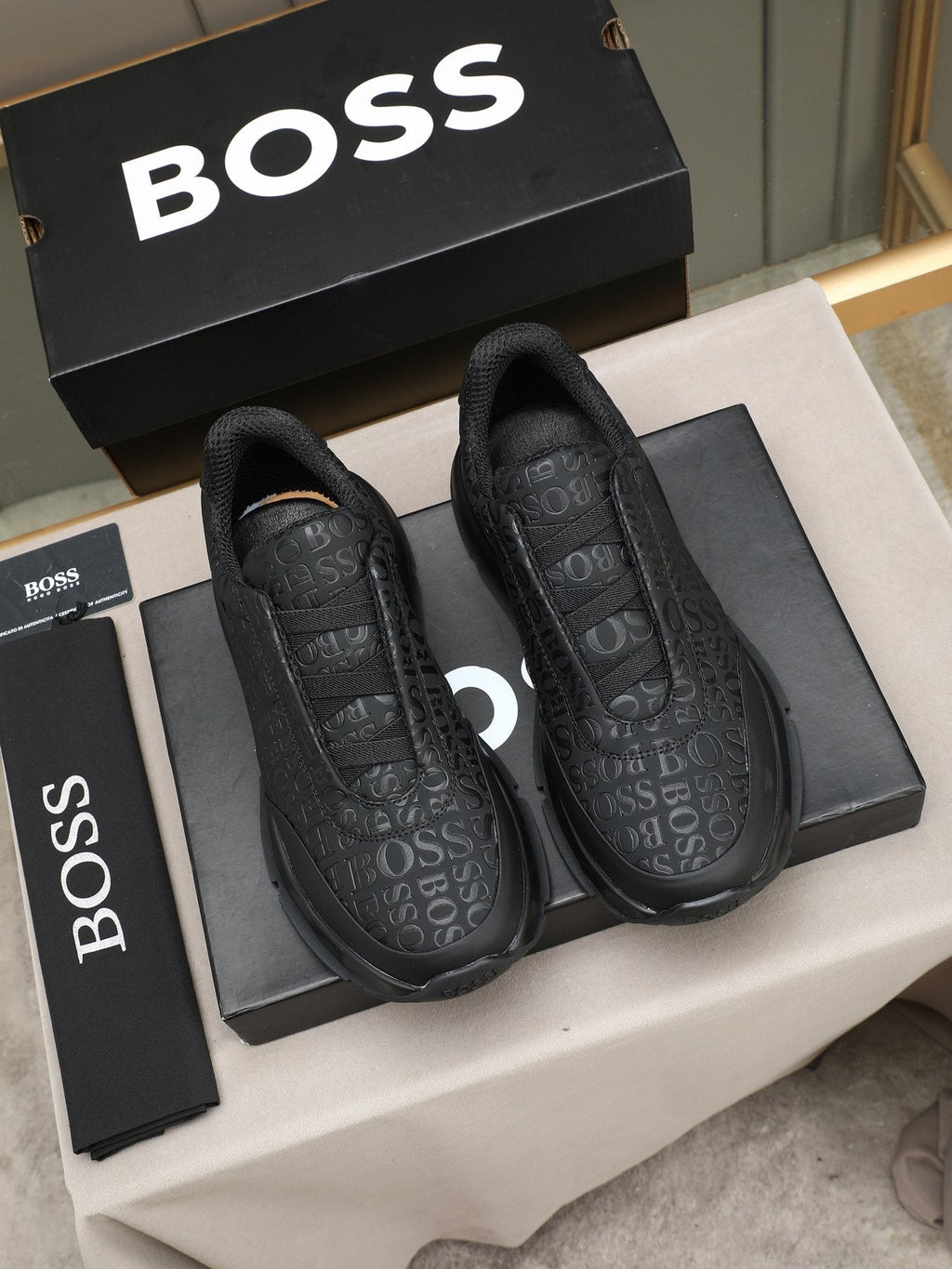 BOSS Men's Black Logo Slip-On Sneakers