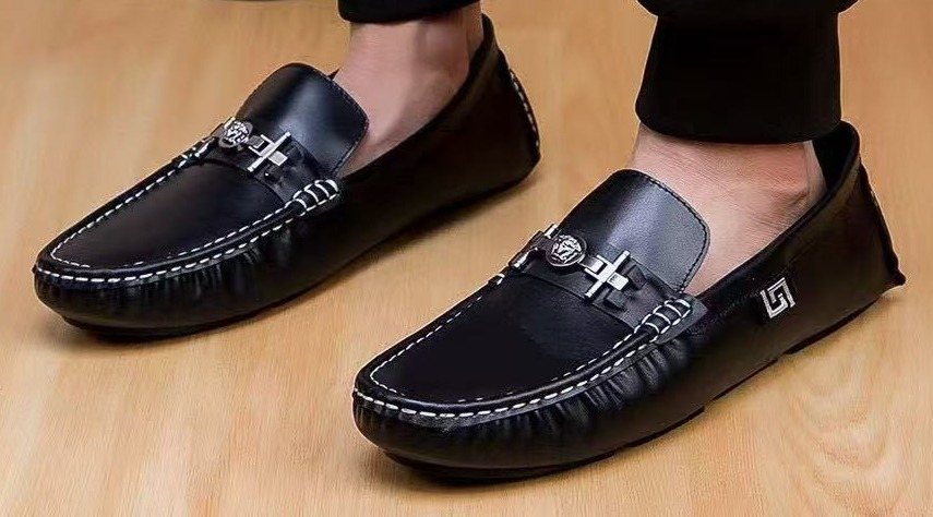 Versace Black Metal-Accent Loafers