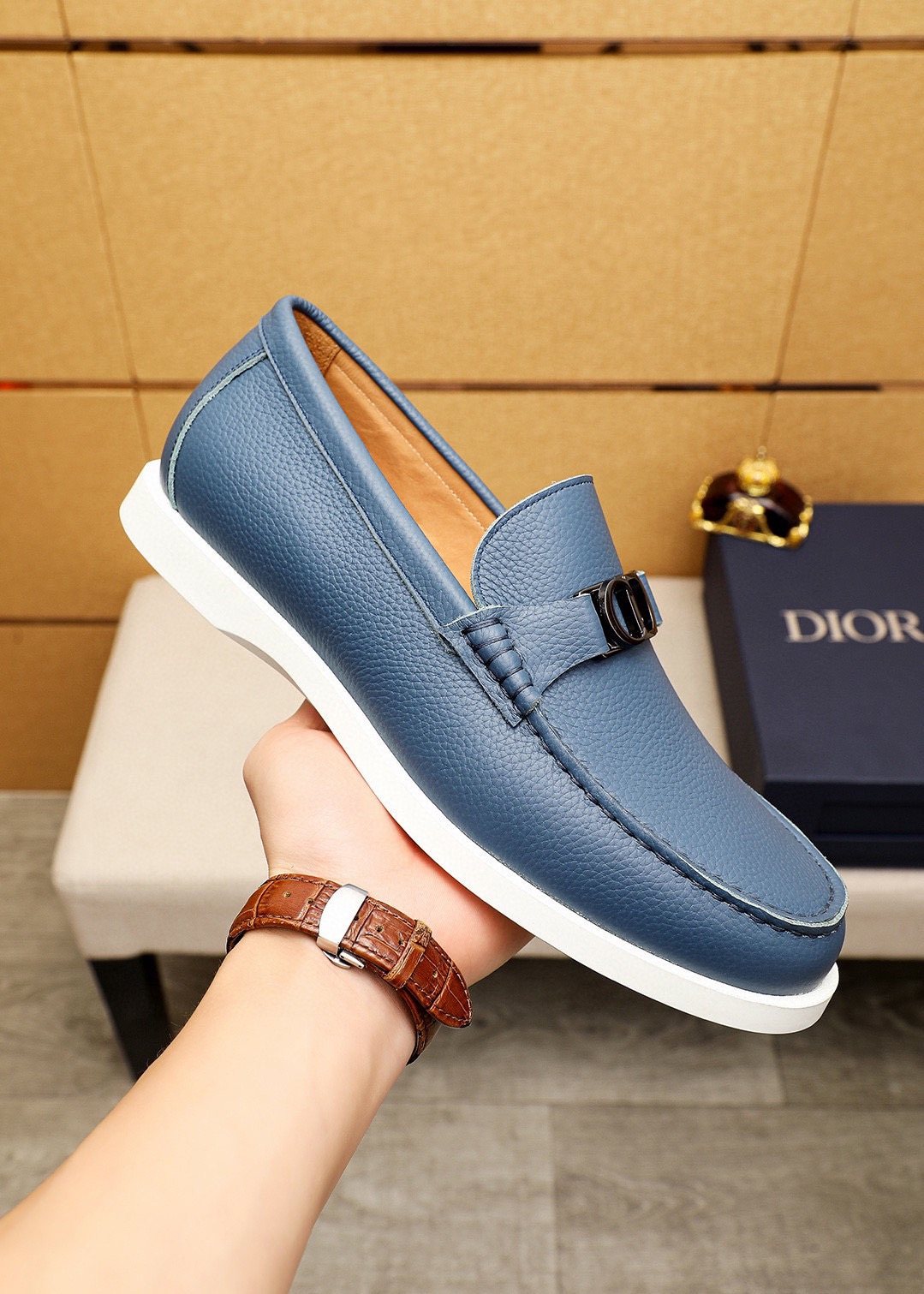 Dior Pebbled Leather Buckle Loafers