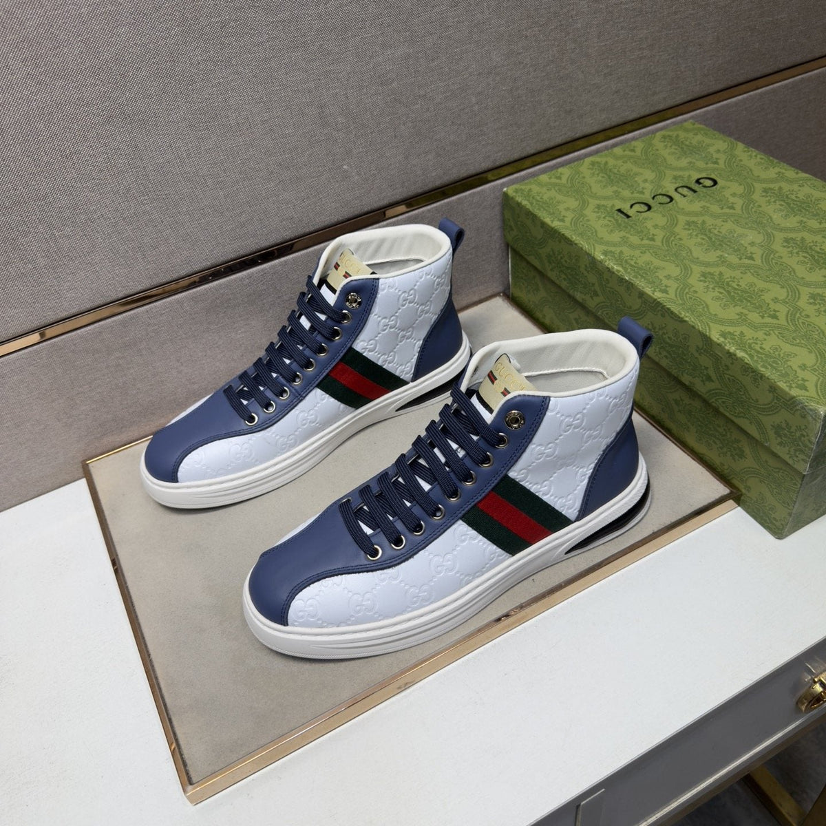 Gucci Green and Red Stripe High-Top Sneakers