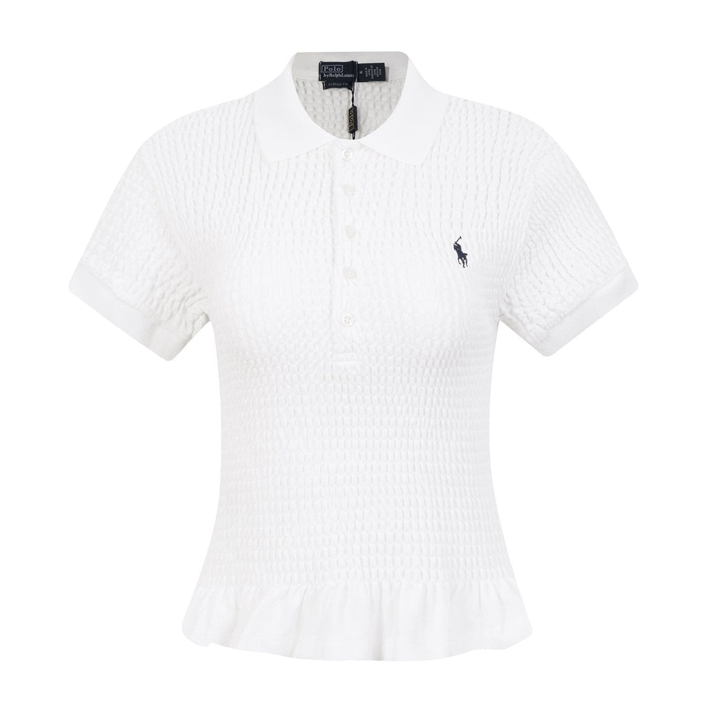 Ralph Lauren Ruffled-Hem Piqué Polo Top