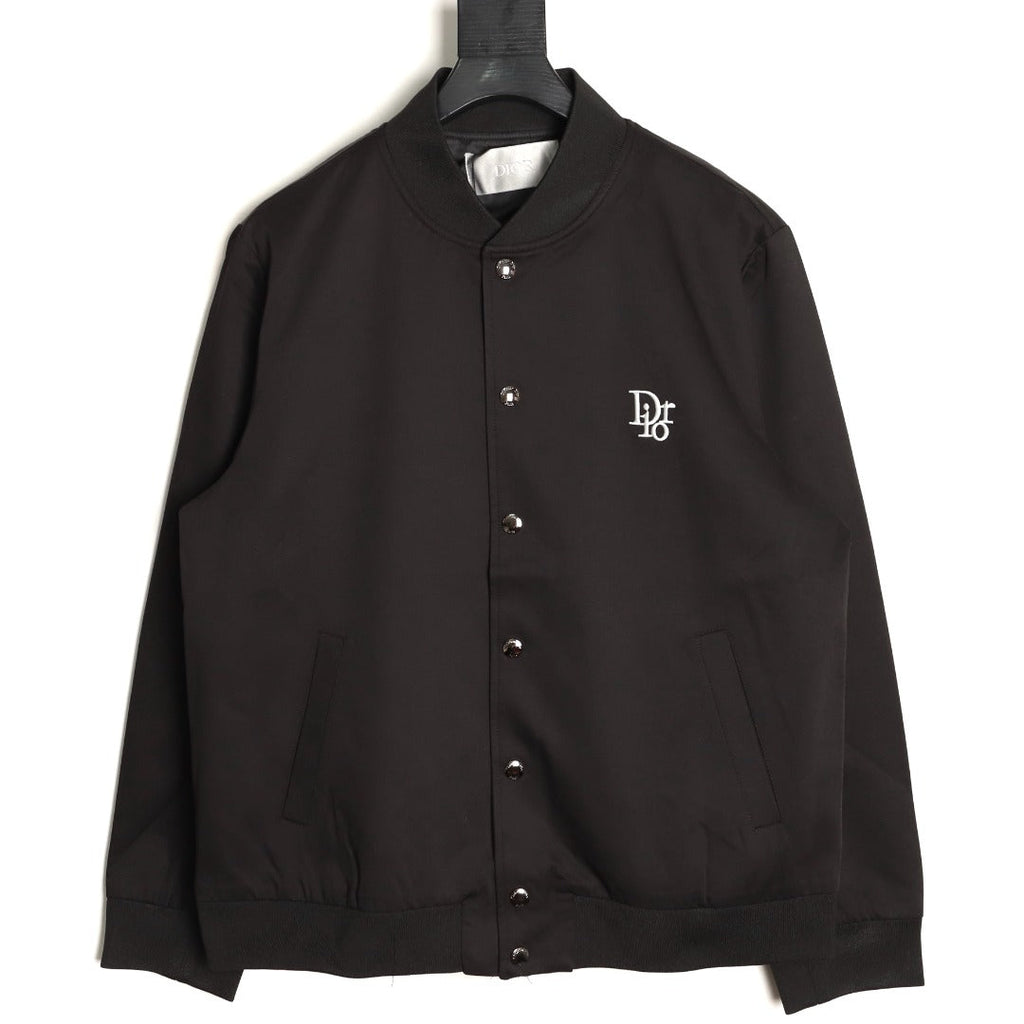 Dior Floral-Detail Back-Logo Varsity Jacket - Black
