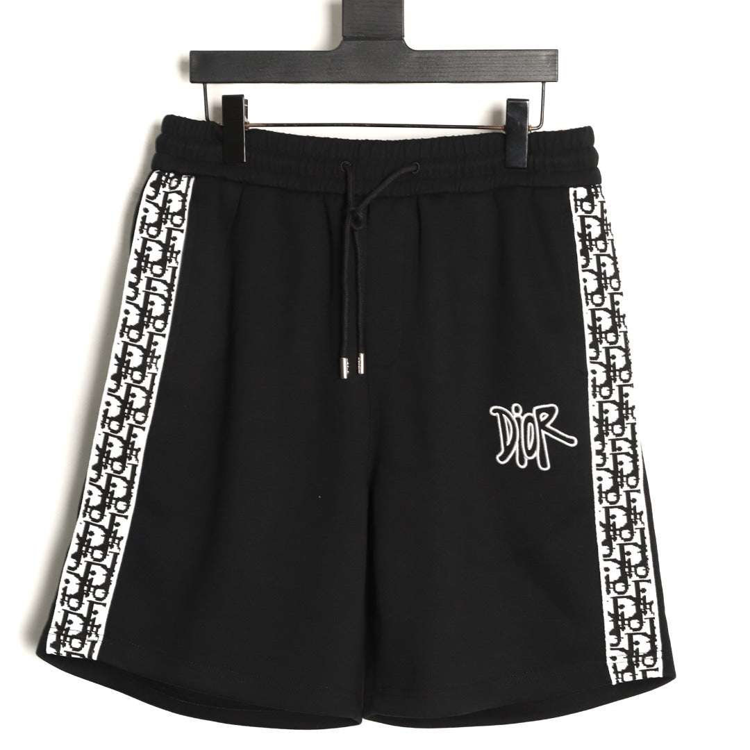 Dior Monogram-Style Side-Tape Shorts - Black